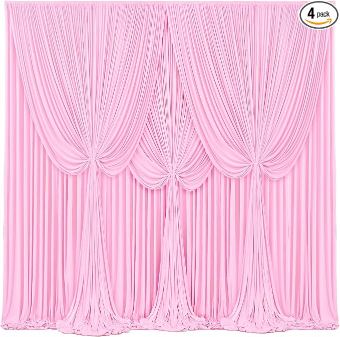 4 Panels Pink Backdrop Curtains for Wedding Party Wrinkle Free Backdrops Curtain Drapes Fabric Decorations Photo Back Drop Cloth for Baby Shower Photography Stage Reception 20ft(W) x 12ft(H) by Tao-GePartyDecorations