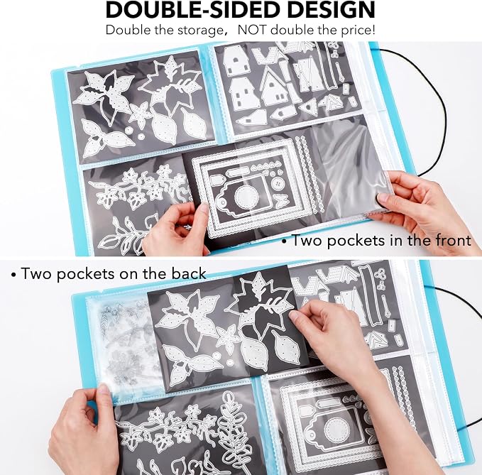 2 Pack Large Sticker Photo Storage Album, Stamp & Cutting Dies Storage Book Organizer Folder for Cards Storage DIY Scrapbooking Card Making Supplies 20 Pages 80 Pockets/Pack (Blue + Orange) - Image 3