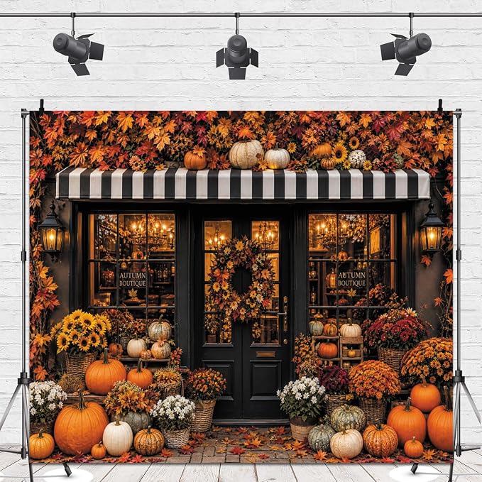 Fall Pumpkin Store Backdrop 10x10ft Autumn Boutique Harvest Pumkin Photography Background Vintage Fall Fall Festival Thanksgiving Family Party Decorations Banner Vinyl - Image 4
