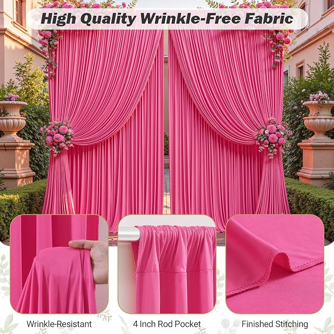 32ftx10ft Wrinkle Free Hot Pink Backdrop Curtain - 10 Feet Photography Backdrop Drapes, Silky Polyester Back Drop Cloth for Wedding Baby Shower Balloon Arch Background - Image 5