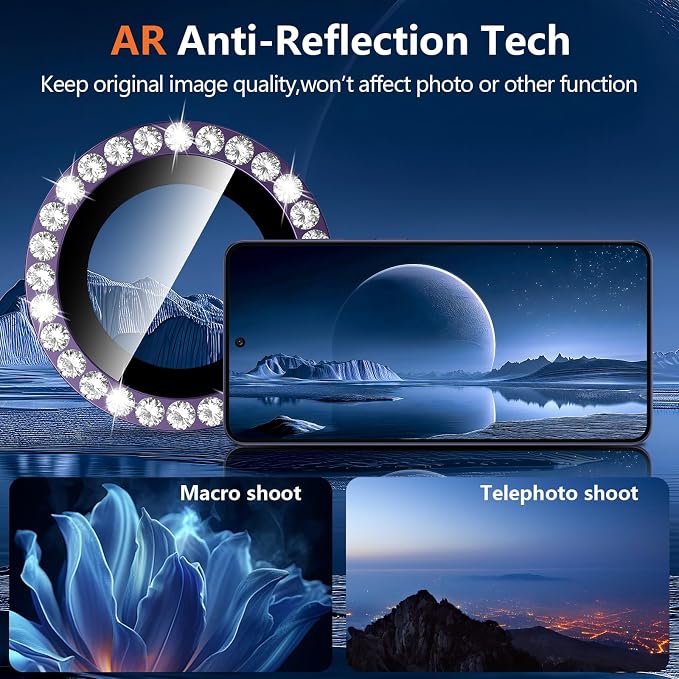 for Samsung Galaxy S26 Camera Lens Protector, Individual Metal Ring Tempered Glass Lens Cover, [Strong Adsorption] Scratch Resistant Ultra-Thin HD Clear Lens Cover, 1 Set-Violet Diamond - Image 3