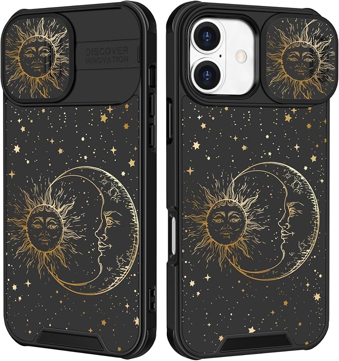 for iPhone 16 Plus Case - Women Cute Phone Cover Girly Pretty Fancy Unique Aesthetic Design Slide Camera Cover Protective Case for Apple for iPhone 16 Plus,Sun and Moon by Goocrux