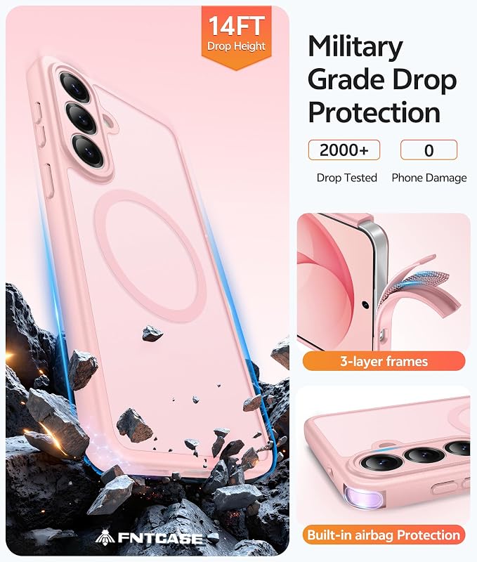 FNTCASE for Samsung Galaxy S26 Case, Fit for Magsafe, with Screen Protector | Full Camera Protection, Translucent Matte, 14FT Military Grade Drop Proof, Shockproof Protective Phone Cover, Light Pink - Image 5