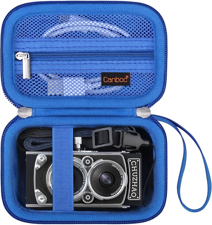 Canboc Carrying Case for CHUZHAO Vintage Mini Digital Camera, Blue | Portable TLR Style Retro Camera Bag, Mesh Pocket fits USB Cable, SD Card, Case Only by Canboc