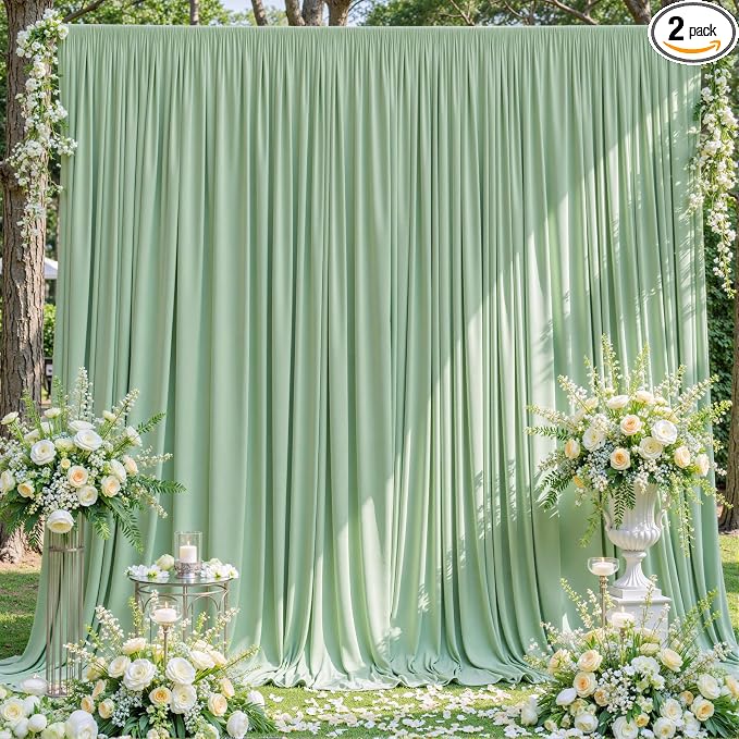 10x10 Sage Green Backdrop Curtain for Parties Wrinkle Free Dark Green Photo Curtains Backdrop Drapes Fabric Decoration for Baby Shower Birthday Party Photography 5ft x 10ft,2 Panels by Tao-GePartyDecorations