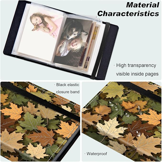 Small Photo Album 5x7, 60 Pockets Holds 120 Photos, Slip-in Pocket Photo Album with Black Elastic Band for Family Wedding Baby Travel Pictures, Maple Leaf - Image 5