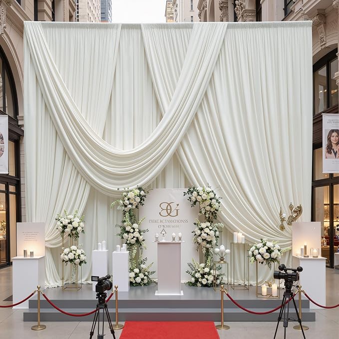 50ftx10ft Wrinkle Free Ivory Backdrop Curtains for Parties, 10 Panels 5x10ft Silky Polyester Photo Backdrop Drapes Back Drop Cloth Drapery for Wedding Birthday Photography Background - Image 5