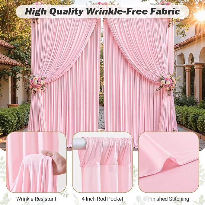 40ftx10ft Wrinkle Free Pink Backdrop Curtain - 10 Feet Photography Backdrop Drapes, Silky Polyester Back Drop Cloth for Wedding Baby Shower Balloon Arch Background - Image 5
