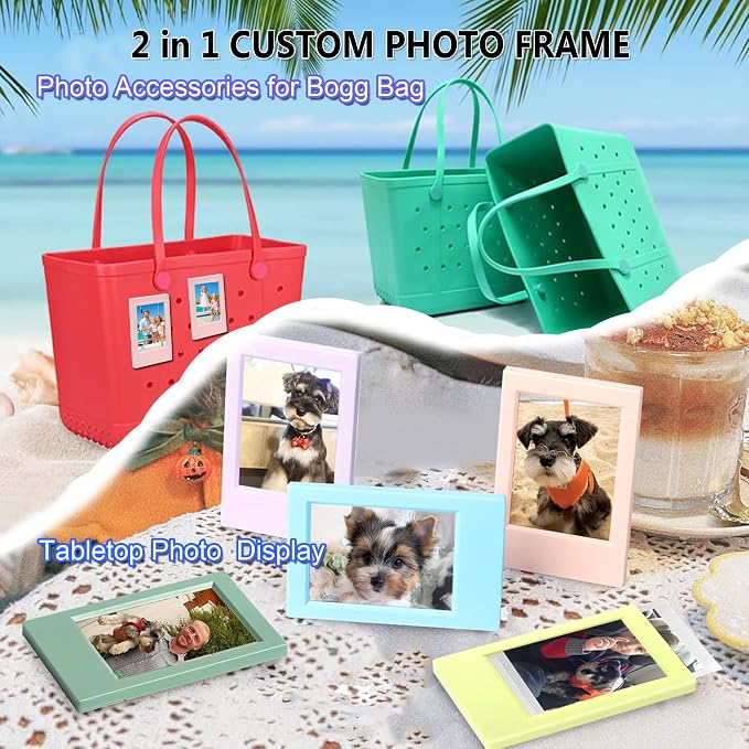 2 in 1 Picture Frame for Bogg Bag Accessories, 2x3 Photo Frame for Fujifilm Instax 3-Inch Film, Custom Frame Charms for Beach Tote Bag(1Piece Blue, 1Piece White) - Image 7