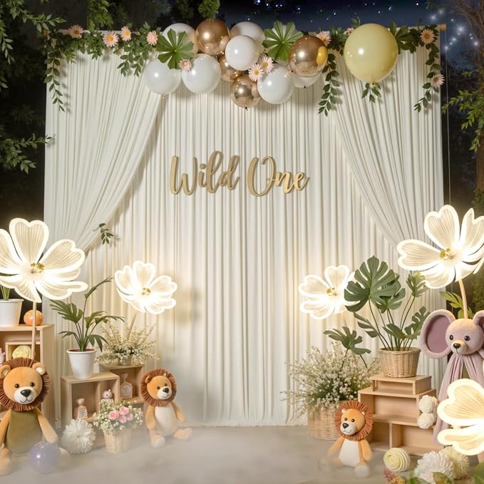 50 ft x 10 ft Wrinkle Free Beige Backdrop Curtain for Parties, 10 Panels 10ft Polyester Beige Photo Backdrop Drapes for Graduation Birthday Wedding Party Stage Curtains - Image 8