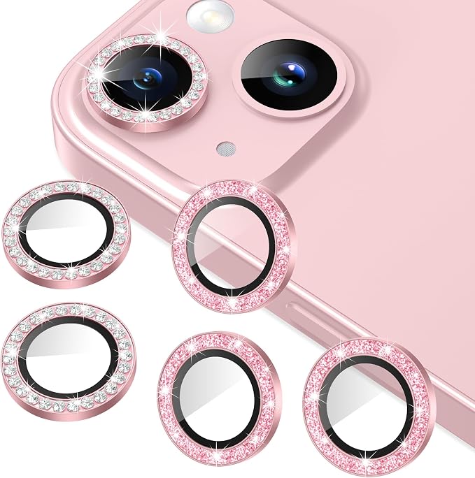 AGVEE 3+3 6 Pack for iPhone 15/15 Plus Camera Lens Protector Cover | Individual Bling Diamond & Bling Glitter Sparkle Cute Gem Metal Ring, 9H Tempered HD Glass by AGVEE