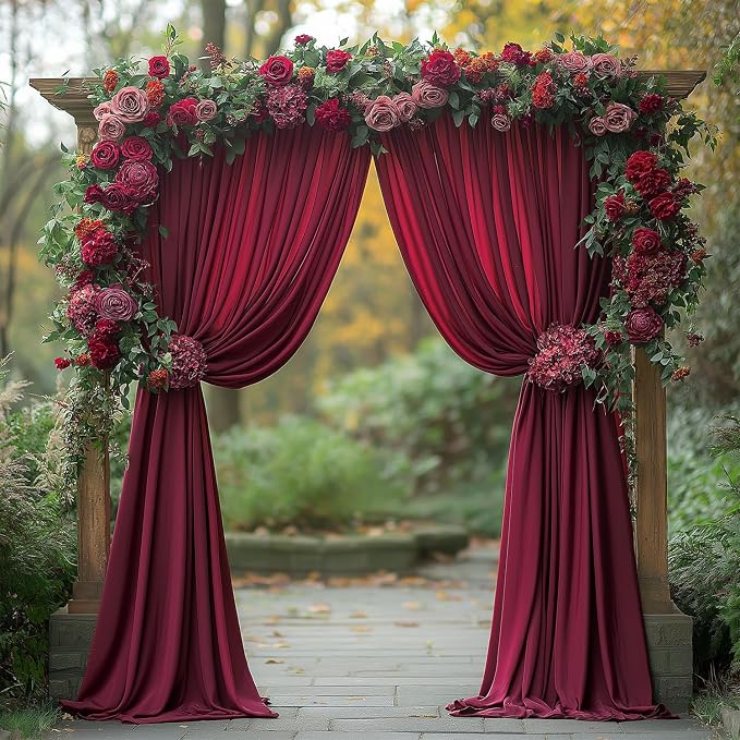ESGOTBME 30x10ft Wrinkle Free ‌Burgundy Backdrop Curtain for Parties Soft Fabric Drapes Wedding ‌Curtain Backdrop for Birthday Party Decorations Background for Photography 5x10ft, 6 Panels - Image 2