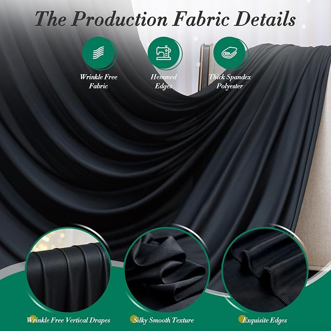 30 ft x 10 ft Wrinkle Free Black Backdrop Curtain for Parties, 6 Panels 10ft Polyester Black Photo Backdrop Drapes for Graduation Birthday Wedding Party Stage Curtains, Thick Bulk Background Curtains - Image 4