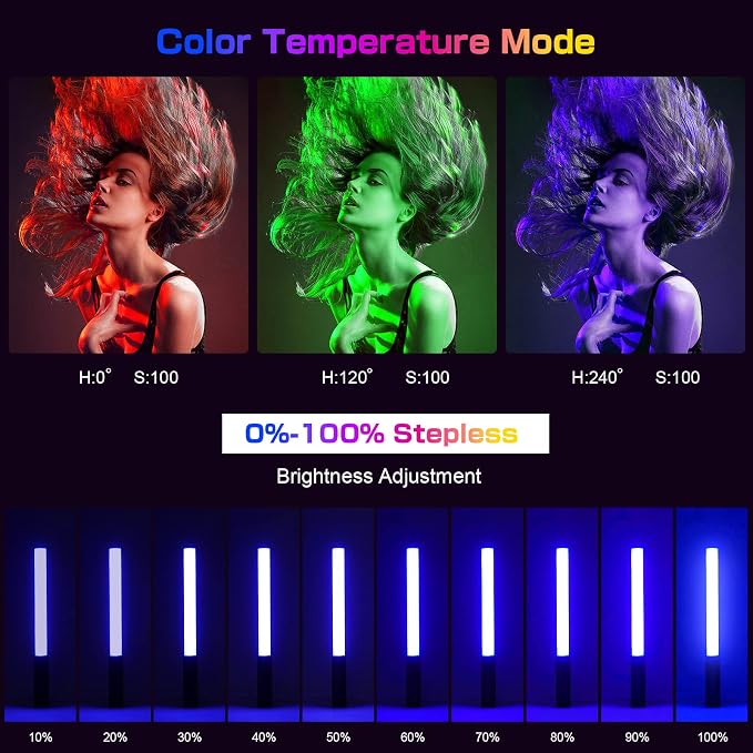 2 Pack RGB Photography Light Kit with 6.5ft Tripod & Remote, Dimmable LED Light Wand Sticks 2500k-6500k 36 Colors, Studio Lights for Photography Video Fill Light Portrait Product Live Streaming - Image 3