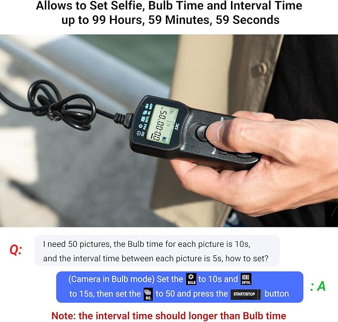 JJC Intervalometer Timer Remote for Canon EOS R1 R5 Mark II R5 R3 6D II 7D - Image 3