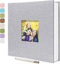Large Photo Album Self Adhesive, DIY Scrapbook Album for 600 Photos, 13"x12.6" 120 Pages Light Grey Linen Cover Memory Book by HoneyTolly