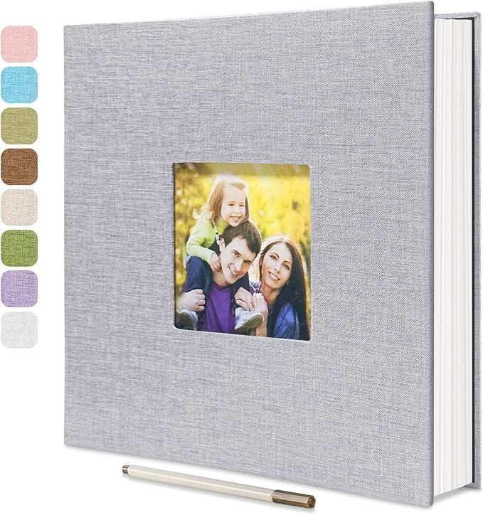 Large Photo Album Self Adhesive, DIY Scrapbook Album for 600 Photos, 13"x12.6" 120 Pages Light Grey Linen Cover Memory Book by HoneyTolly