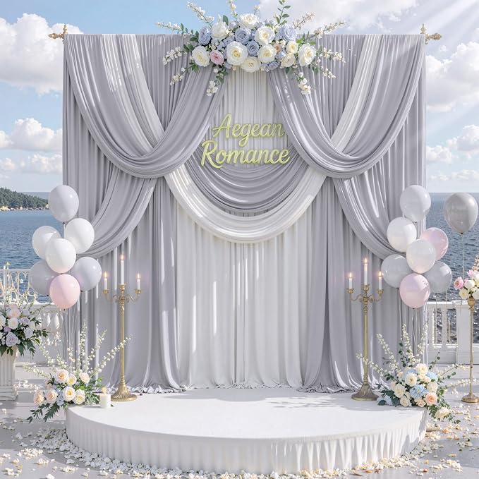 50 ft x 10 ft Wrinkle Free Silver Backdrop Curtain for Parties, Polyester Silver Grey Backdrop Drapes 10 Panels 5x10ft for Baby Shower Photoshoot Engagement Wedding Birthday Photography Background - Image 8