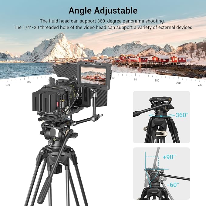 SmallRig AD-01 Video Tripod, 73" Heavy Duty Tripod with 360 Degree Fluid Head and Quick Release Plate for DSLR, Camcorder, Cameras 3751 - Image 5