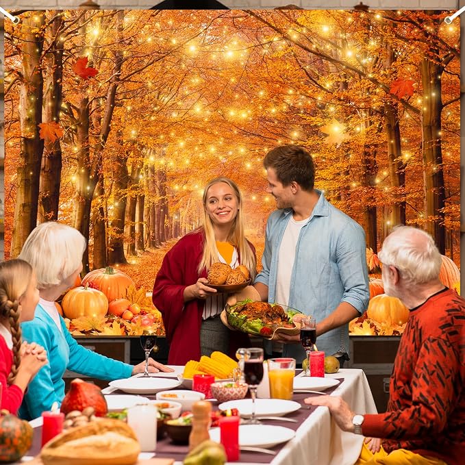 8x6ft Fall Thanksgiving Photography Backdrop | Cotton Fabric, Maple Forest Pumpkin Print, Fall Party Decor, Fall Harvest Friendsgiving Party Photo Booth Background - Image 5