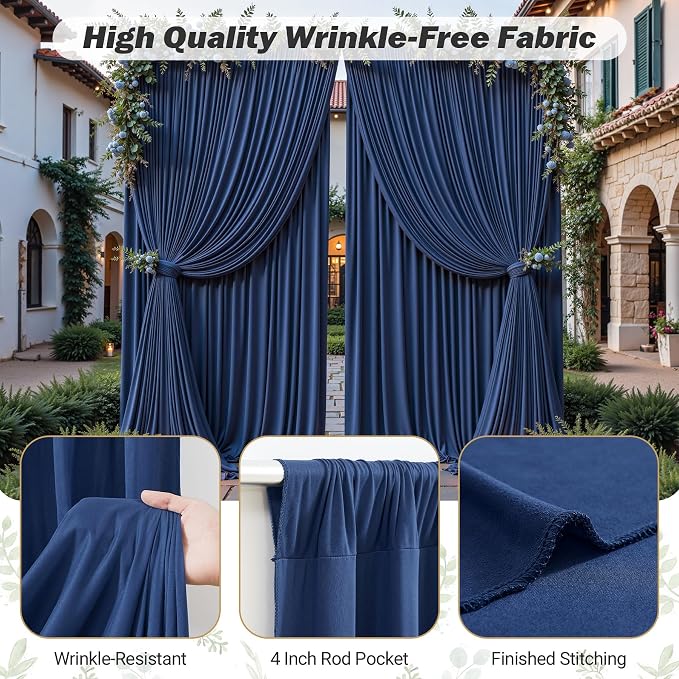 16ftx10ft Wrinkle Free Navy Blue Backdrop Curtain - 10 Feet Photography Backdrop Drapes, Silky Polyester Back Drop Cloth for Wedding Baby Shower Balloon Arch Background - Image 5