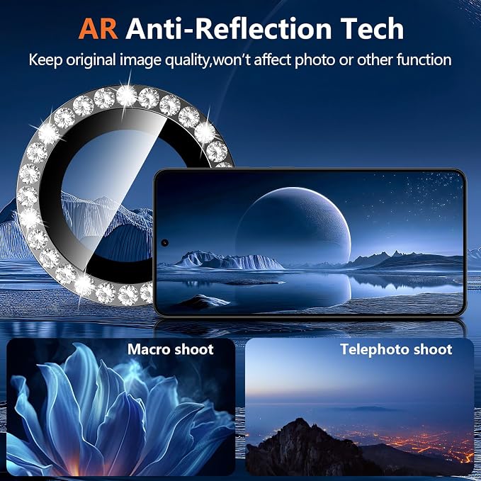 for Samsung Galaxy S26 Plus Camera Lens Protector, Individual Metal Ring Tempered Glass Lens Cover, [Strong Adsorption] Scratch Resistant Ultra-Thin HD Clear Lens Cover, 1 Set-Black Diamond - Image 3