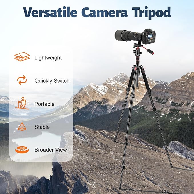 83" Camera Tripod, Aluminum Tripod Monopod for DSLR Phone | Heavy Duty Travel Tripod for Spotting Scope Binoculars Telescope Camcorder, 360° Ball Head, Max Load 35Lb - Image 6