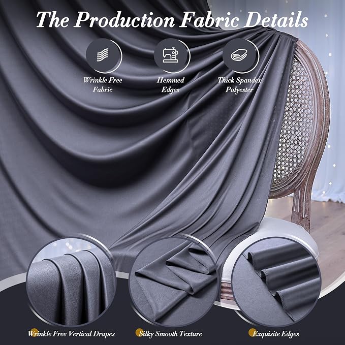 40 ft x 10 ft Wrinkle Free Charcoal Backdrop Curtain for Parties, Dark Grey Polyester Photo Backdrop Drapes for Baby Shower Wedding Engagement Birthday Party Backdrop Stand, 8 Panels 5ft x 10ft - Image 5