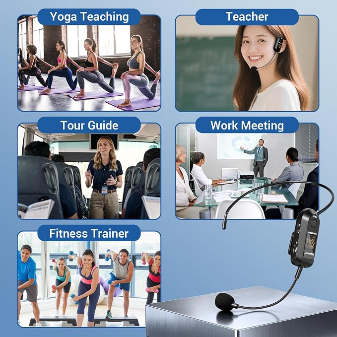 Depusheng 2.4G Wireless Microphone Headset,Lavalier and Handheld Mic 160ft Range,with 1/8''&1/4'' Plug for PA System,Voice Amplifier - Image 7