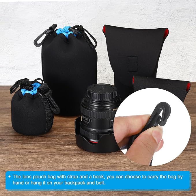PATIKIL Camera Lens Bag, 2.8" IDx3.9 H Drawstring Lens Pouch with Thick Protective Neoprene, Lens Case for DSLR Camera Lens, Water Coffee Cups, Black, Purple - Image 5