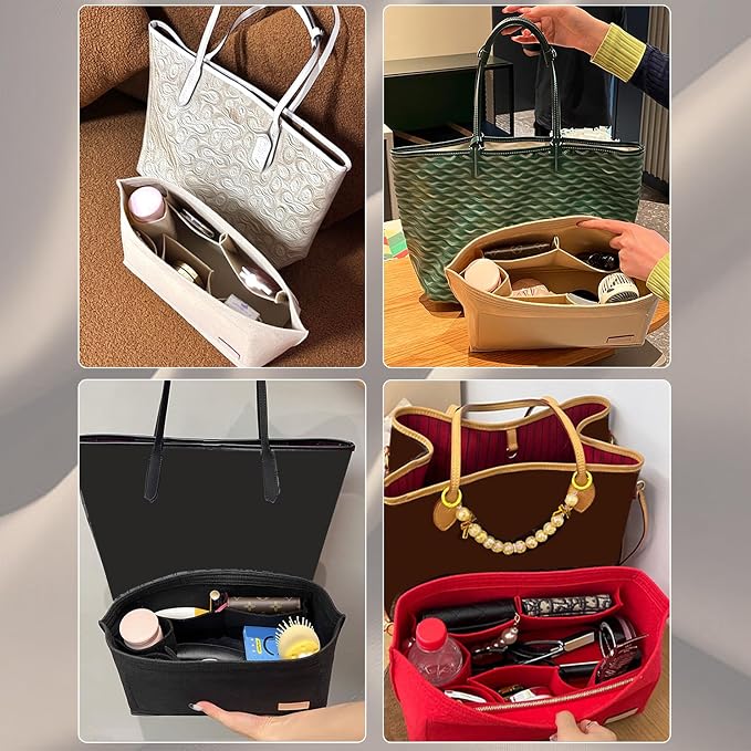 Doxo Purse Organizer Insert for Handbags & Base Shaper 2pc Set, Felt Neverfull PM Organizer Insert, Tote Bag Organizer with Zipper Pocket and Bottle Holder, Fit Neverfull PM and More, Black-M - Image 8