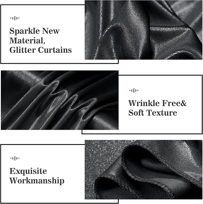 Outpain Thick 30 ft x 10 ft Black Sequin Backdrop Curtain for Parties, Wrinkle Free Glitter Photo Backdrop Drapes 6 Panels 5x10ft Black Back Drop Cloth for Wedding Christmas Photography Background - Image 4