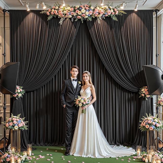 40ftx10ft Wrinkle Free Black Backdrop Curtain - 10 Feet Photography Backdrop Drapes, Silky Polyester Back Drop Cloth for Wedding Baby Shower Balloon Arch Background - Image 4