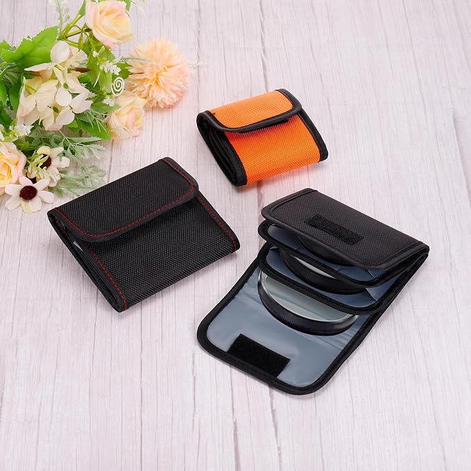PATIKIL Lens Filter Case, 3-Pocket Camera Filter Case Portable Lens Filter Pouch Photography with Belt Loop Fit Camera Bag Strap Pocket Drone for 25mm-82mm, Black Red - Image 5