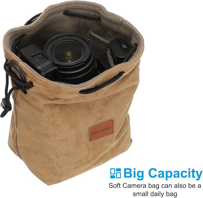 PATIKIL Camera Lens Pouch, M Size Drawstring Lens Case Flannel Camera Lens Handbag Camera Bag with Adjustable Shoulder Strap for DSLR Camera Lens, Grey - Image 4