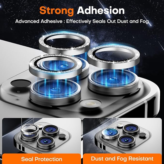 Camera Lens Protector for iPhone 17 Pro Max/17 Pro- Glitter Silver | 9H Tempered Glass, Metal Individual Camera Cover, Accessories, Anti-drop, Case Friendly, HD Clear, Anti-Scratch - Image 2