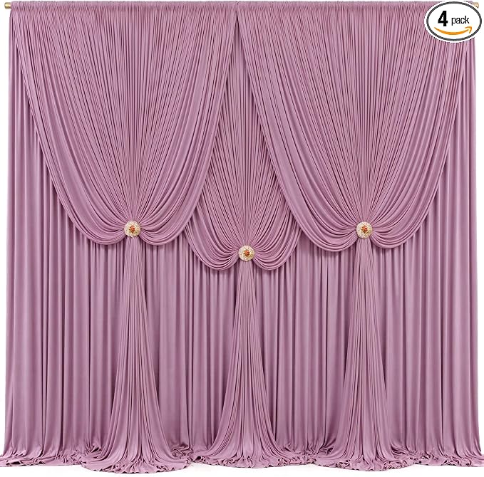 4 Panels Dusty Pink Backdrop Curtains for Wedding Party Wrinkle Free Backdrops Curtain Drapes Fabric Decorations Photo Back Drop Cloth for Baby Shower Photography Stage Reception 20ft(W) x 12ft(H) by Tao-GePartyDecorations
