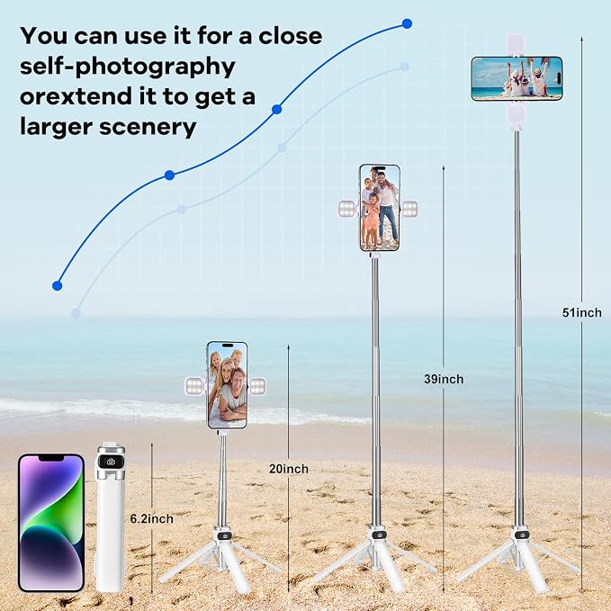 Mini Phone Tripod Stand,MQOUNY 38" Phone Tripod &Selfie Stick with Wireless Rechargeable Remote & Removable Light, Extendable Tripod Stand 360 Rotation Compatible with Phone&Android Samsung (White) - Image 4