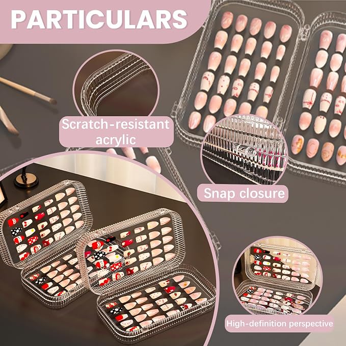 Large Tri-Fold Press On Nail Organizer Case - 4-Page Portable Storage Box for Fake Nails, Clear PET Plastic Travel Holder (6×3.2×1.8 inch) Texture - Image 4