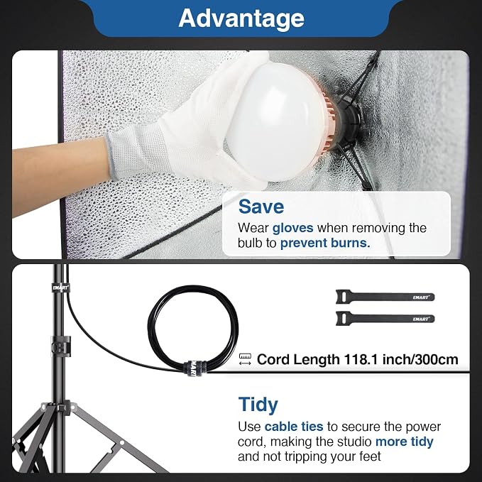 EMART Softbox Lighting Kit 135W 16"x16" Softbox for Photography Light 1Pack | 3000K-6500K LED Bulbs with Remote, 65" Tripod, Professional Photography Lighting for Studio Lights, Portrait, Video Recording - Image 7