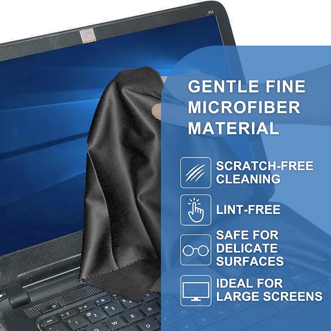 Eco-Fused Large Microfiber Cleaning Cloths - 4 Pack - 18 x 18 inch - Perfect for Wide Screen TVs, Large Computer Monitors- Also for Cleaning Glasses, Camera Lenses, Laptops and LCD Screens- Blue/Black - Image 6