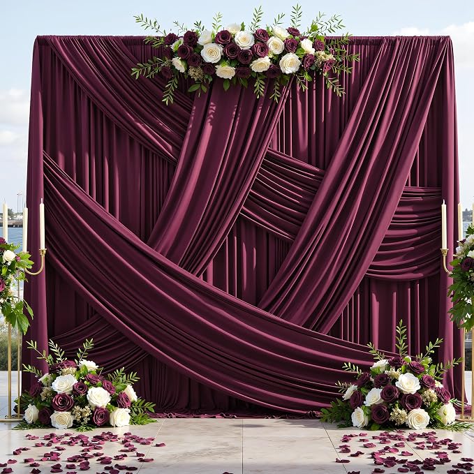 50x12 ft Burgundy Backdrop Curtains for Weddings, Birthdays and Photos | 10 Panels 5x12 ft, Wrinkle-Free Polyester Drapes, Washable, Ironable, 4 in Rod Pocket for Baby Showers Photography - Image 9