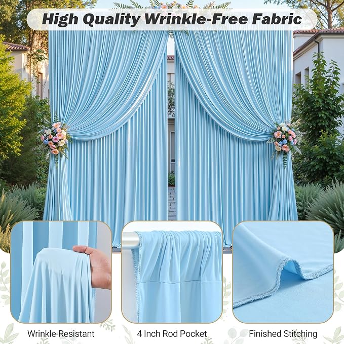 16ftx10ft Wrinkle Free Blue Backdrop Curtain - 10 Feet Photography Backdrop Drapes, Silky Polyester Back Drop Cloth for Wedding Baby Shower Balloon Arch Background - Image 5