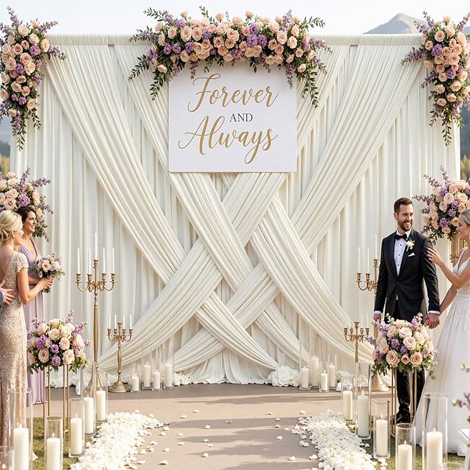 10ftx10ft Wrinkle Free Beige Backdrop Curtains for Parties, Silky Polyester Photo Backdrop Drapes 2 Panels 5x10ft Back Drop Cloth for Wedding Birthday Baby Shower Photography Background - Image 3