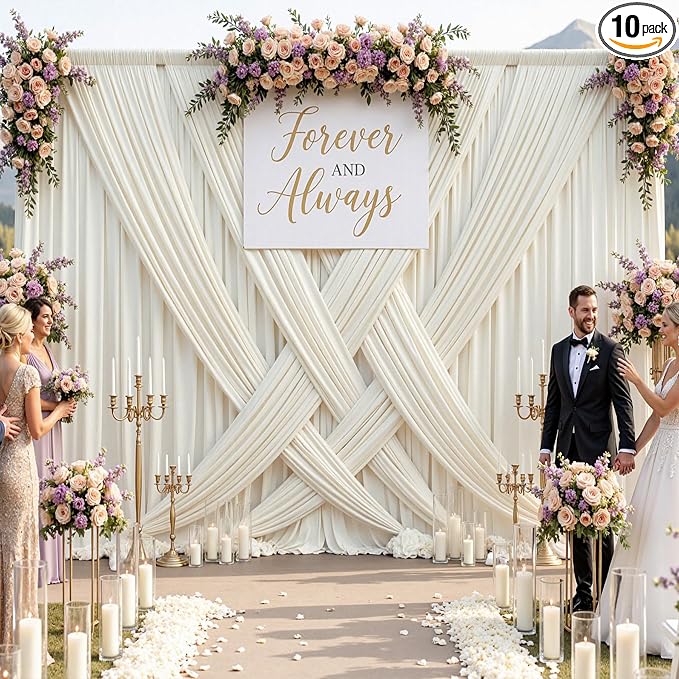 50ftx10ft Wrinkle Free Beige Backdrop Curtains for Parties, Silky Polyester Photo Backdrop Drapes 10 Panels 5x10ft Back Drop Cloth for Wedding Birthday Baby Shower Photography Background by ENJOYYOURPARTY