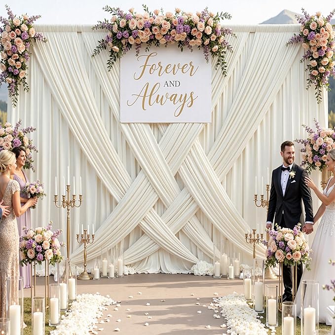 20ftx10ft Wrinkle Free Beige Backdrop Curtains for Parties, Silky Polyester Photo Backdrop Drapes 4 Panels 5x10ft Back Drop Cloth for Wedding Birthday Baby Shower Photography Background - Image 5