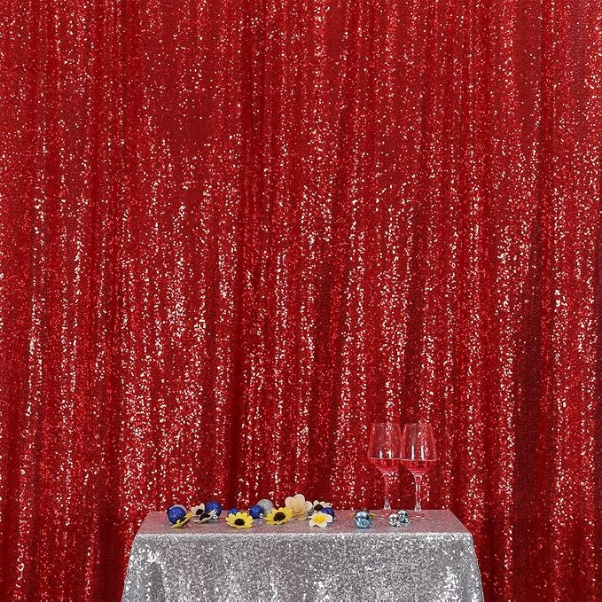 Poise3EHome Red Sequin Backdrop,8FT x 10FT Sequin Photography Backdrop Curtain for Valentines Day Party Decoration - Image 2