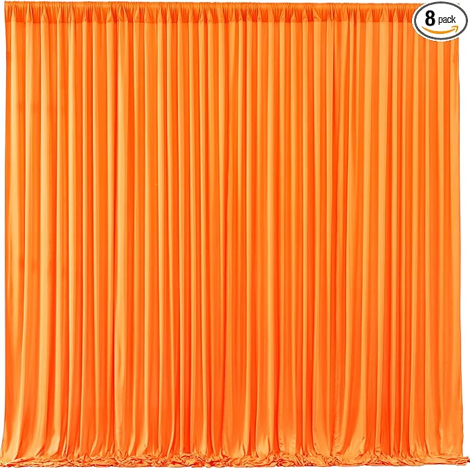 Orange Backdrop Curtains - 8 Panel Wrinkle-Free Polyester Photography Drapes for Baby Shower & Birthday Party - 32 x 10FT by WishCare
