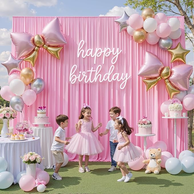 50ftx10ft Wrinkle Free Pink Backdrop Curtains for Party Background, 10 Panels 5x10ft Silky Polyester Photo Backdrop Drapes Back Drop Cloth for Wedding Birthday Photography Baby Shower Decor - Image 4