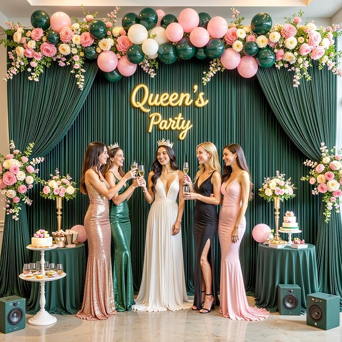 4 Panels Hunter Green Backdrop Curtain for Parties Wrinkle Free Dark Green Photo Curtains Backdrop Drapes Fabric Decoration for Baby Shower Birthday Party Photography 20ft(W) x 10ft(H) - Image 3